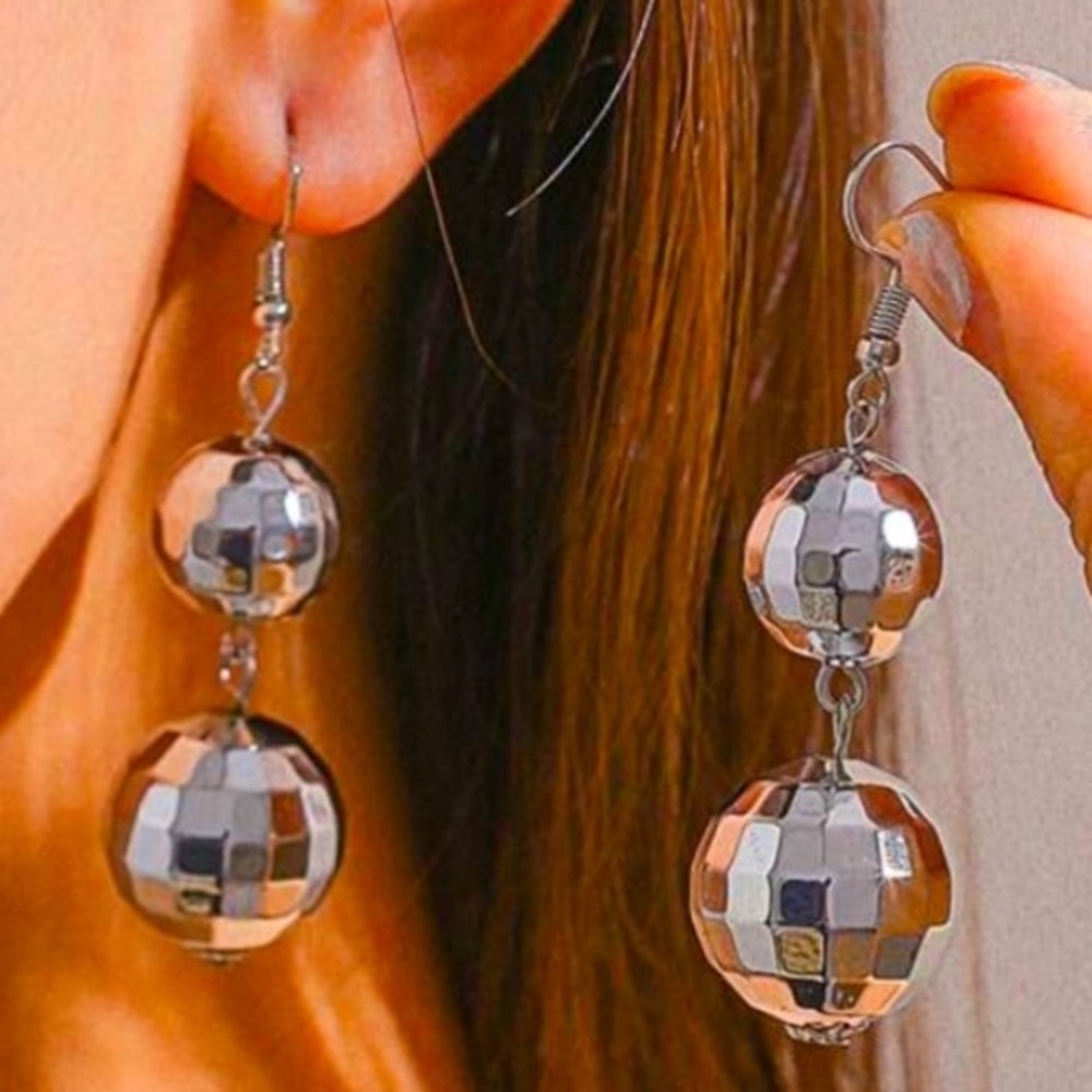 Silver Disco Ball Dangle Earrings